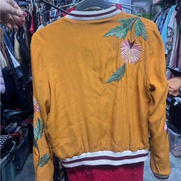 Elevenses by Anthropologie Mustard Floral Bomber Jacket - Picture 8 of 8